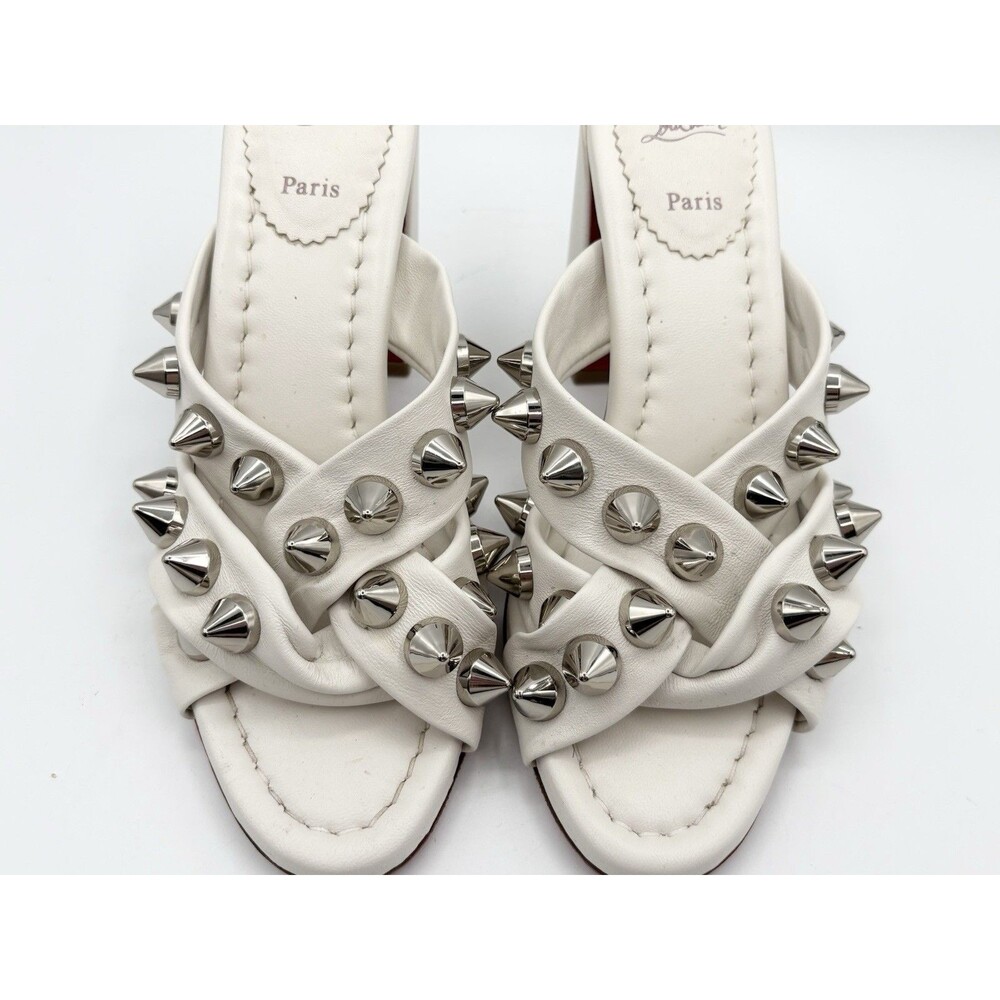 Christian Louboutin White Leather Spiked Spika Club Block Heel Sandal Size EU 36 - Picture 6 of 11